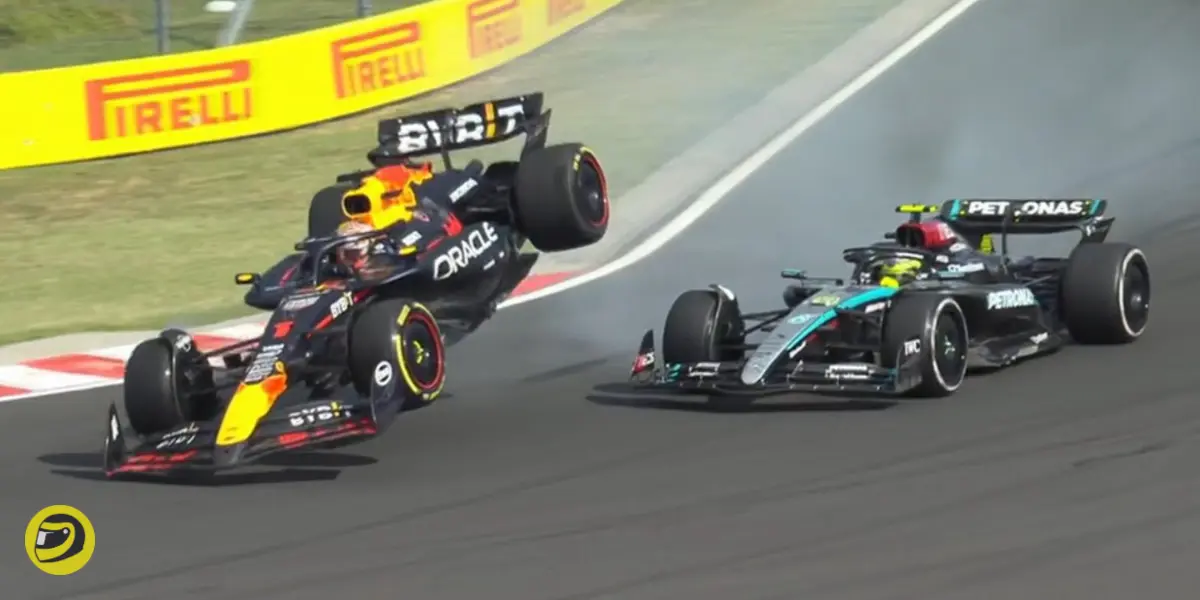 Verstappen and Hamilton colliding on turn 1 at the 2024 Hungarian GP-Pitinsider.com