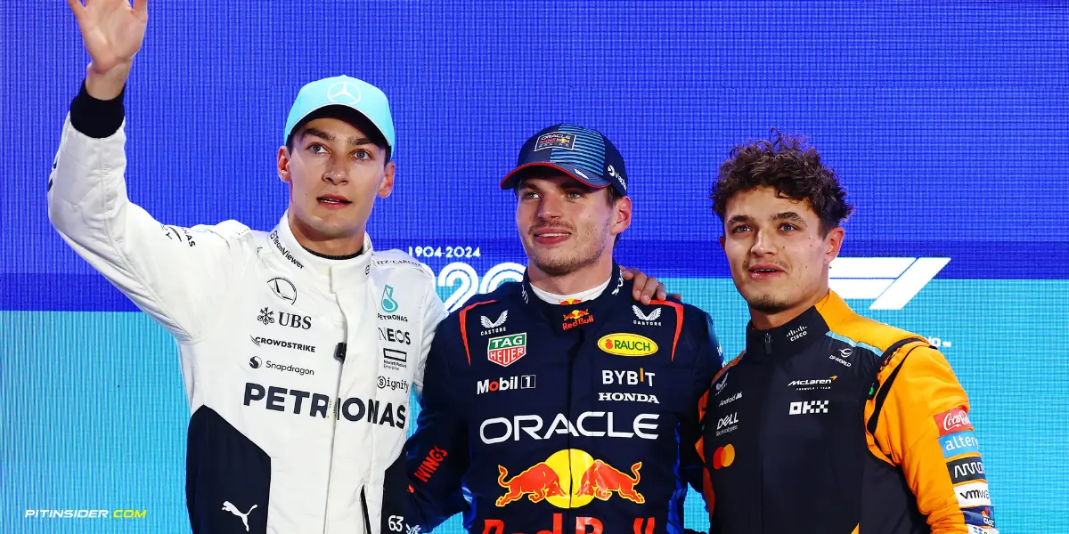 George Russell, Max Verstappen and Lando Norris-Red Bull Content Pool