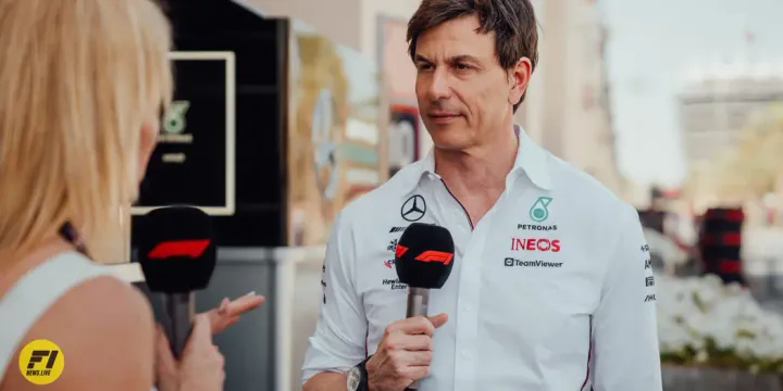 Toto Wolff doing interview in the paddock in Bahrain