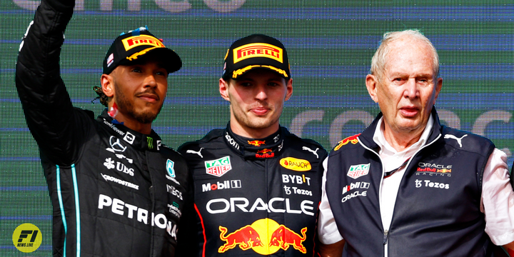 Lewis Hamilton, Max Verstappen and Helmut Marko-Red Bull Content Pool 