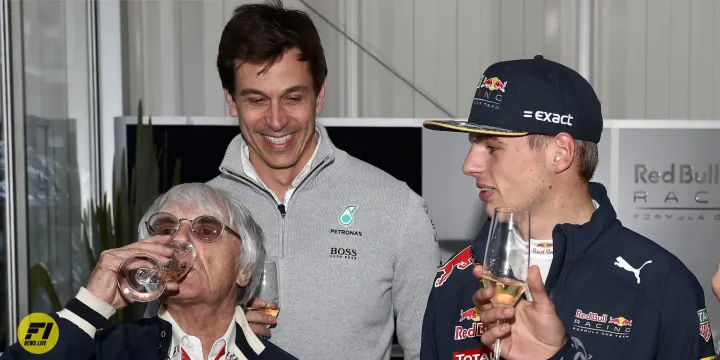 Toto Wolff, Max Verstappen and Bernie Ecclestone-Red Bull Content Pool