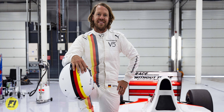 Sebastian Vettel posing with his McLaren MP 4/8 Credit: Patrick Jost