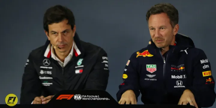 Toto Wolf and Christian Horner during a Press Conference - Red Bull Content pool