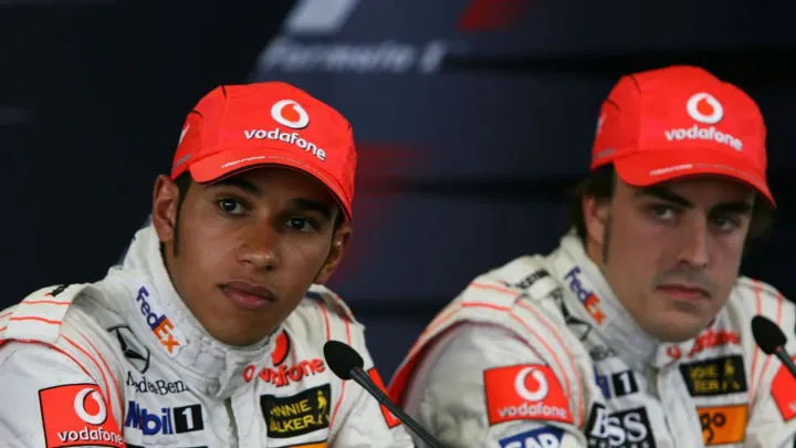 Lewis Hamilton and Fernando Alonso during the press conference at the 2007 Hungarian GP 