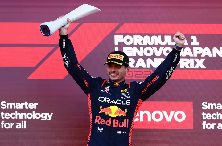 Max Verstappen celebrating his win at the 2023 Japanese GP-Red Bull Content Pool