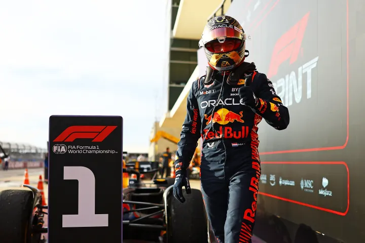 Max Verstappen after wining the Sprint at the 2023 USA GP-Red Bull Content Pool