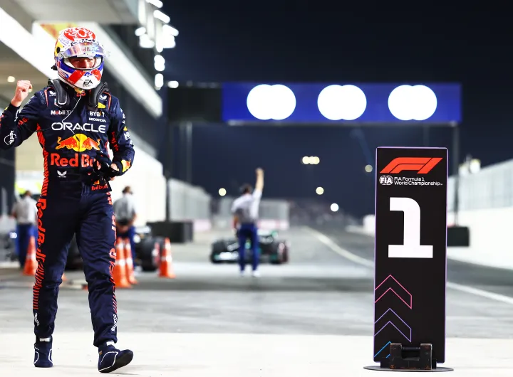 Max Verstappen celebrating his pole at the 2023 Qatar GP-Red Bull Content Pool