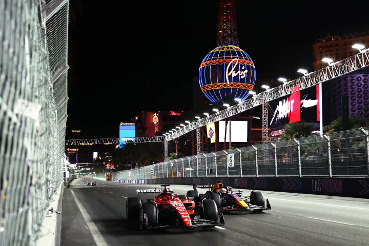 Charles Leclerc and Max Verstappen at the 2023 Las Vegas GP-Red Bull Content Pool