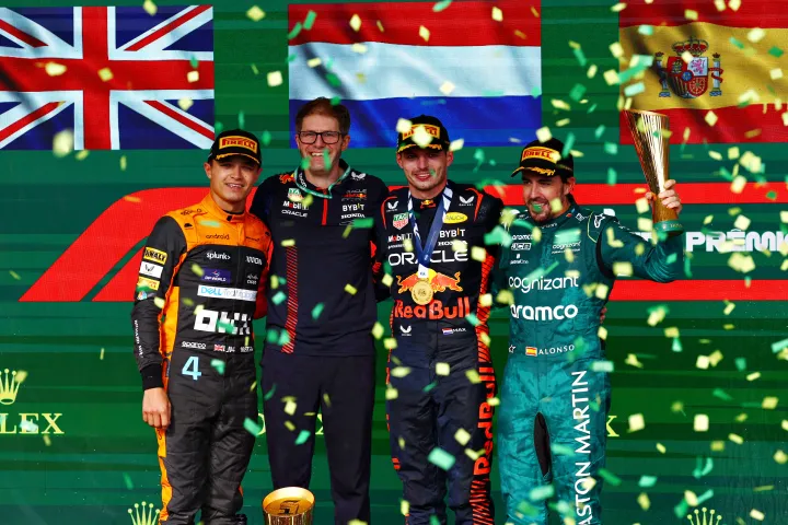 Podium celebration at the 2023 Sao Paolo Grand Prix-Red Bull Content Pool