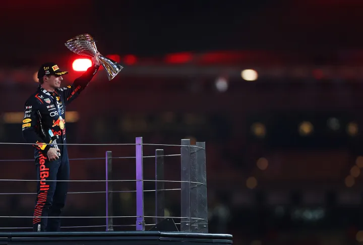 Max Verstappen on the podium of the Abu Dhabi Grand Prix-Red Bull Content Pool