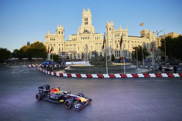 Sergio Perez driving in Madrid-Red Bull Content Pool