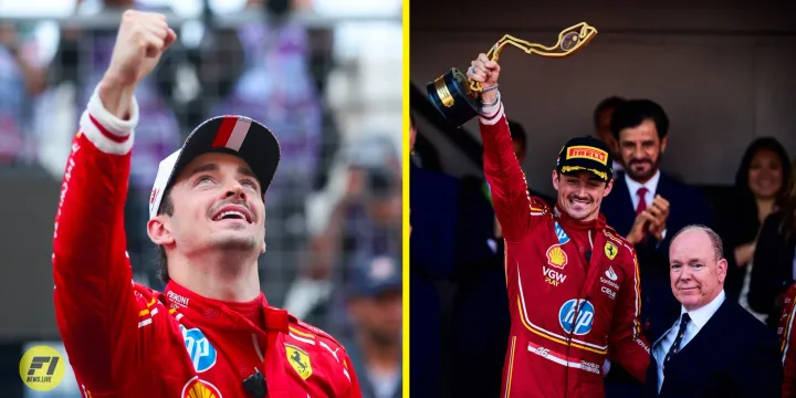 Charles Leclerc celebrating his first home win at the 2024 Monaco GP 