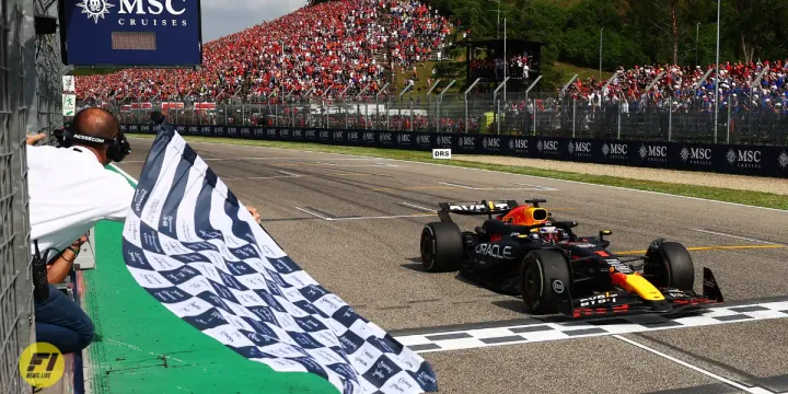 Max Verstappen crossing the line at the 2024 Imola GP-Red Bull Content Pool