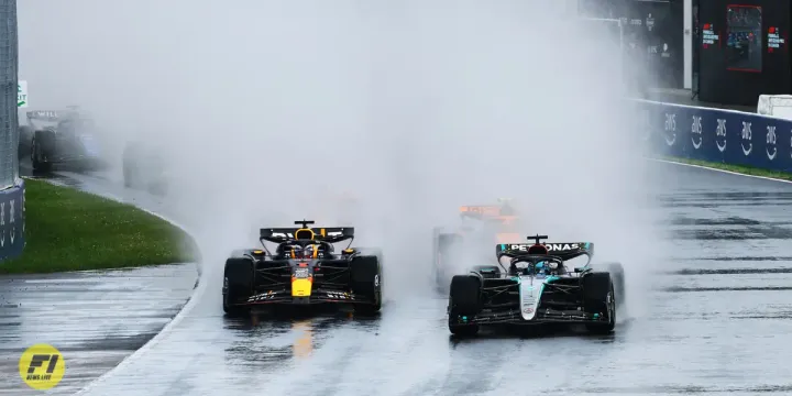 George Russell and Max Verstappen-Red Bull Content Pool