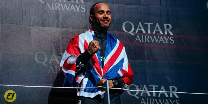 Lewis Hamilton on the podium of the 2024 British GP-Mercedes 