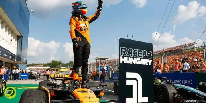 Oscar Piastri celebrating his maiden F1 victory in Hungary - Pitsinider.com