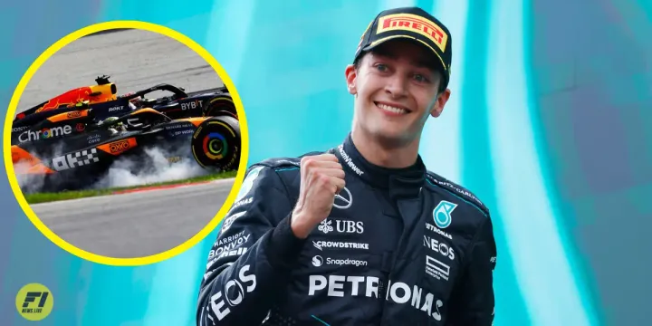 George Russell on the podium of the 2024 Austrian GP-Mercedes