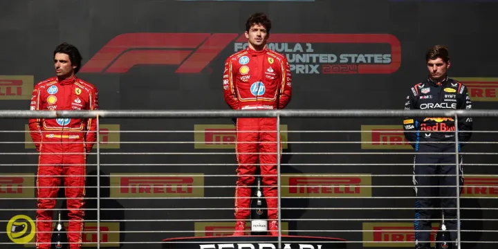 Charles Leclerc, Carlos Sainz and Max Verstappen on the 2024 US GP podium-pitinsider.com