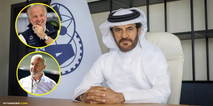 FIA president Mohammed Ben Sulayem (right), David Richards (top left), Robert Reid (bottom left)